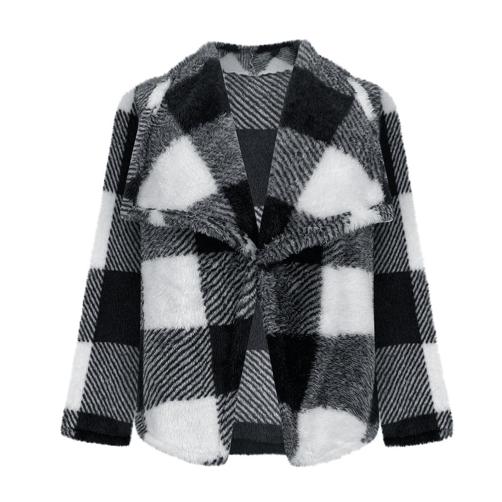 Ladies' Fashionable V Neck Long Sleeved Pocket Color Blocked Cardigan Flannel Warm Sleepwear Jacket