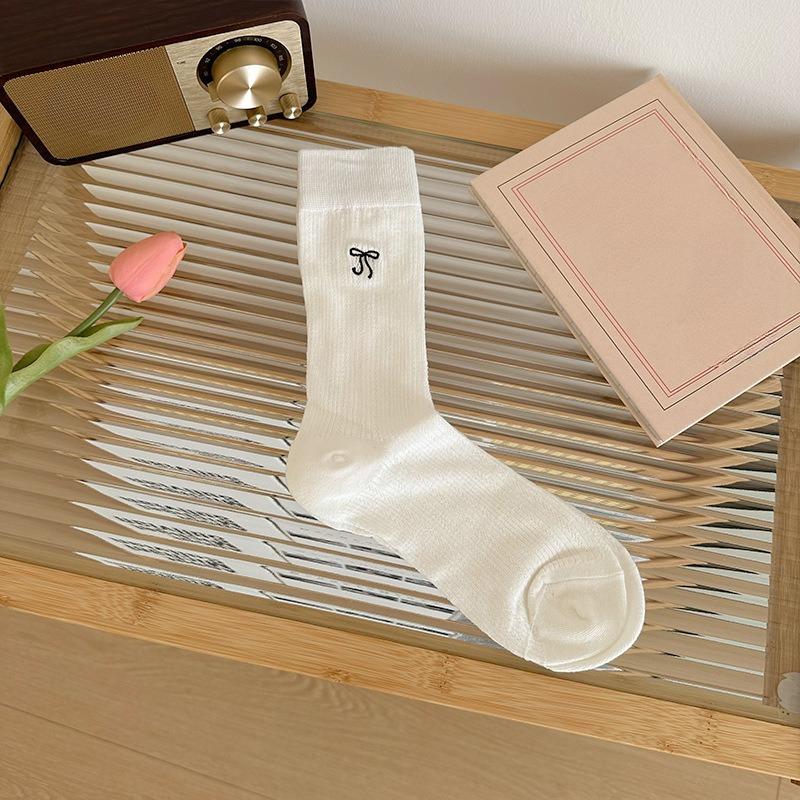 

Women Spring and Summer Thin Bow Ballet Mesh Breathable Boneless Tube Stack Socks 1 pair