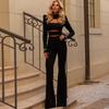 2025 Autumn European & American High-Neck Solid Color Slim-Fit Hollowed-Out Jumpsuit Set