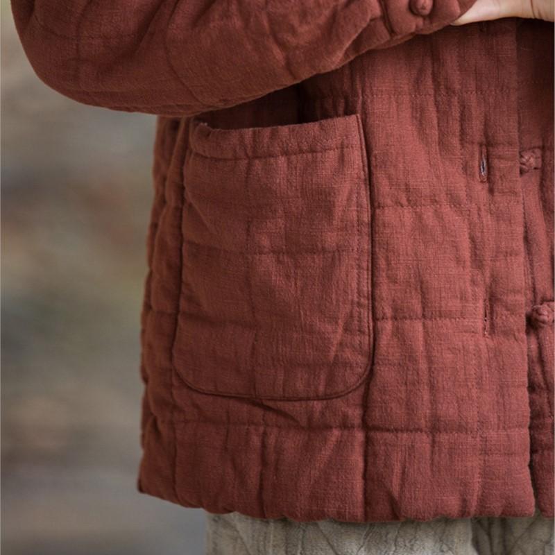 Johnature Women Winter Stand Long Sleeve Coats Warm Pockets Button Women Coats