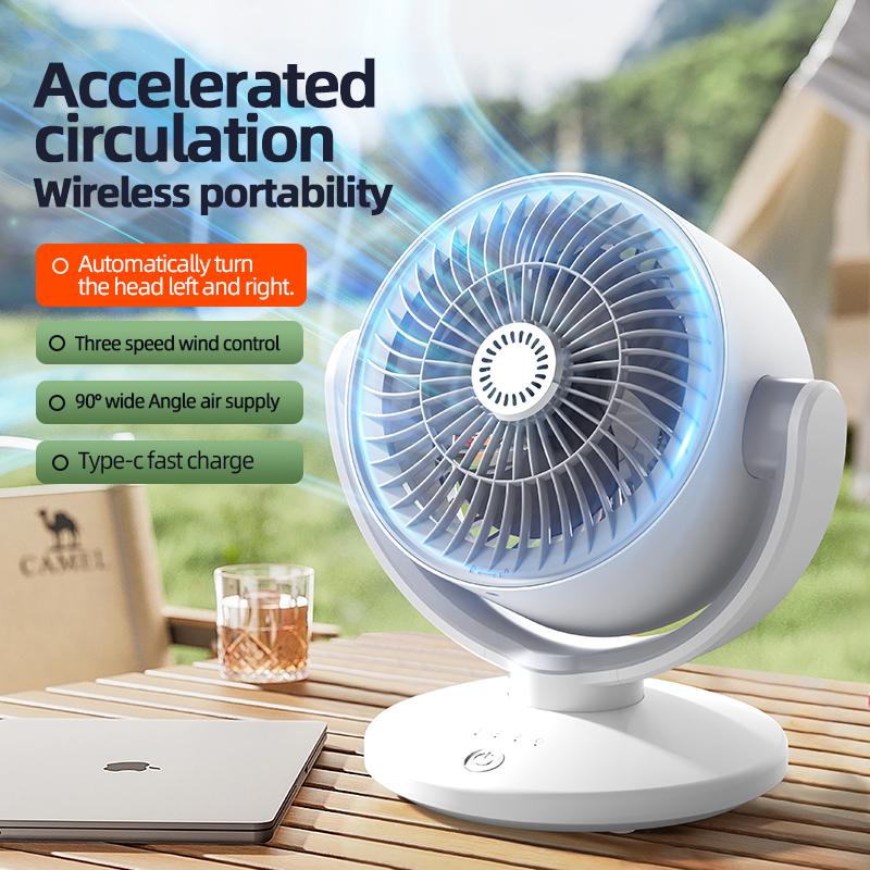 Desktop Circulating Fan Type-C Fast Charging Air Circulation Fan Mini Table Fan 3 Speed Adjustment Camping Fan Oscillating Fan