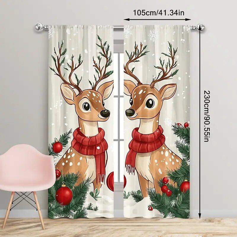 Christmas Reindeer Print Curtains Pole Bag Bedroom Living Room Decoration Home Curtain Polyester Perfect For