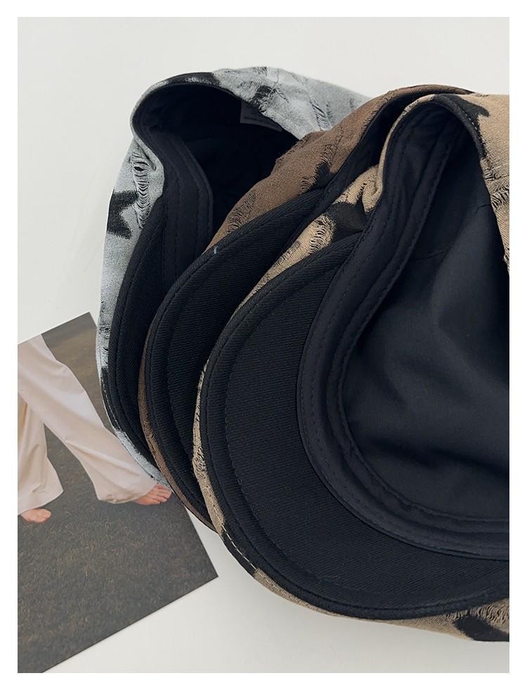 Korean Style Women's Versatile Distressed Star Newsboy Cap, Reversible Trendy Beret for Large Head Circumference