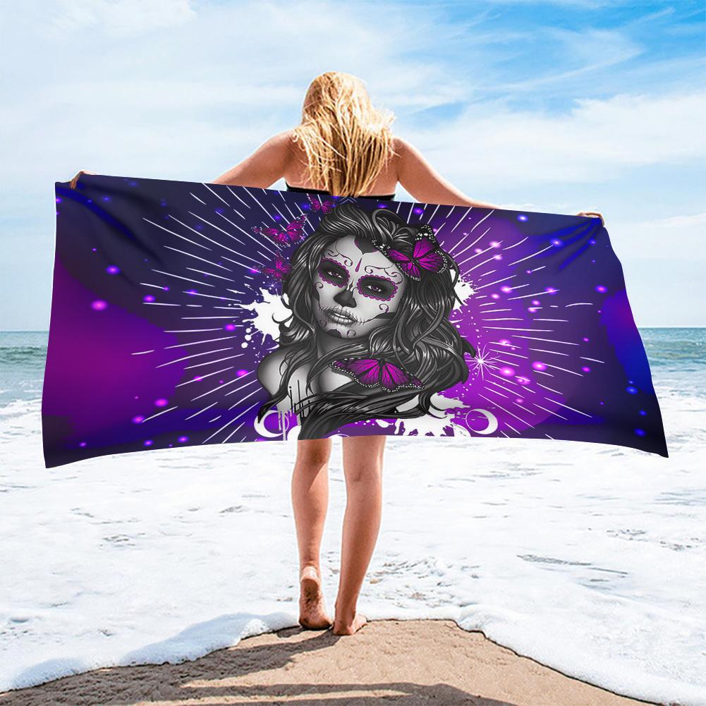 Halloween Horrible Sugar Skull Girl Printed Beach Towel Outdoor Quick Drying Swimming Bath Towels Yoga Mat for Kids Adults Gift