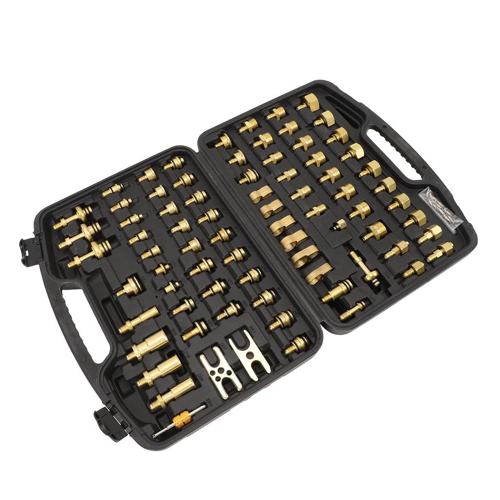 77Pcs Car Air Conditioning Leak Test Kit Brass Ac Leak Detection Tools Connector Repair Kit for Car Auto AC