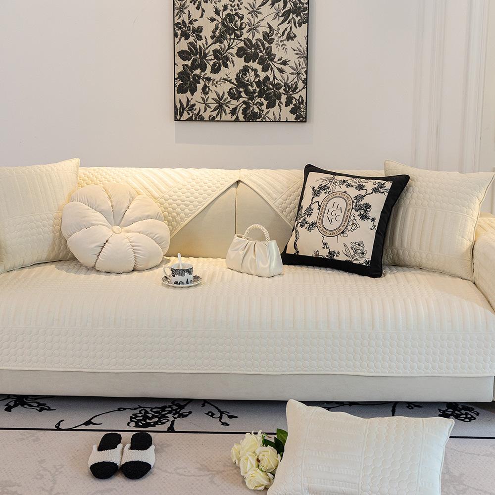 Winter Crystal Velvet Sofa Cushion New Light French Cream Style Cover Cover Cloth Leather Sofa Cushion