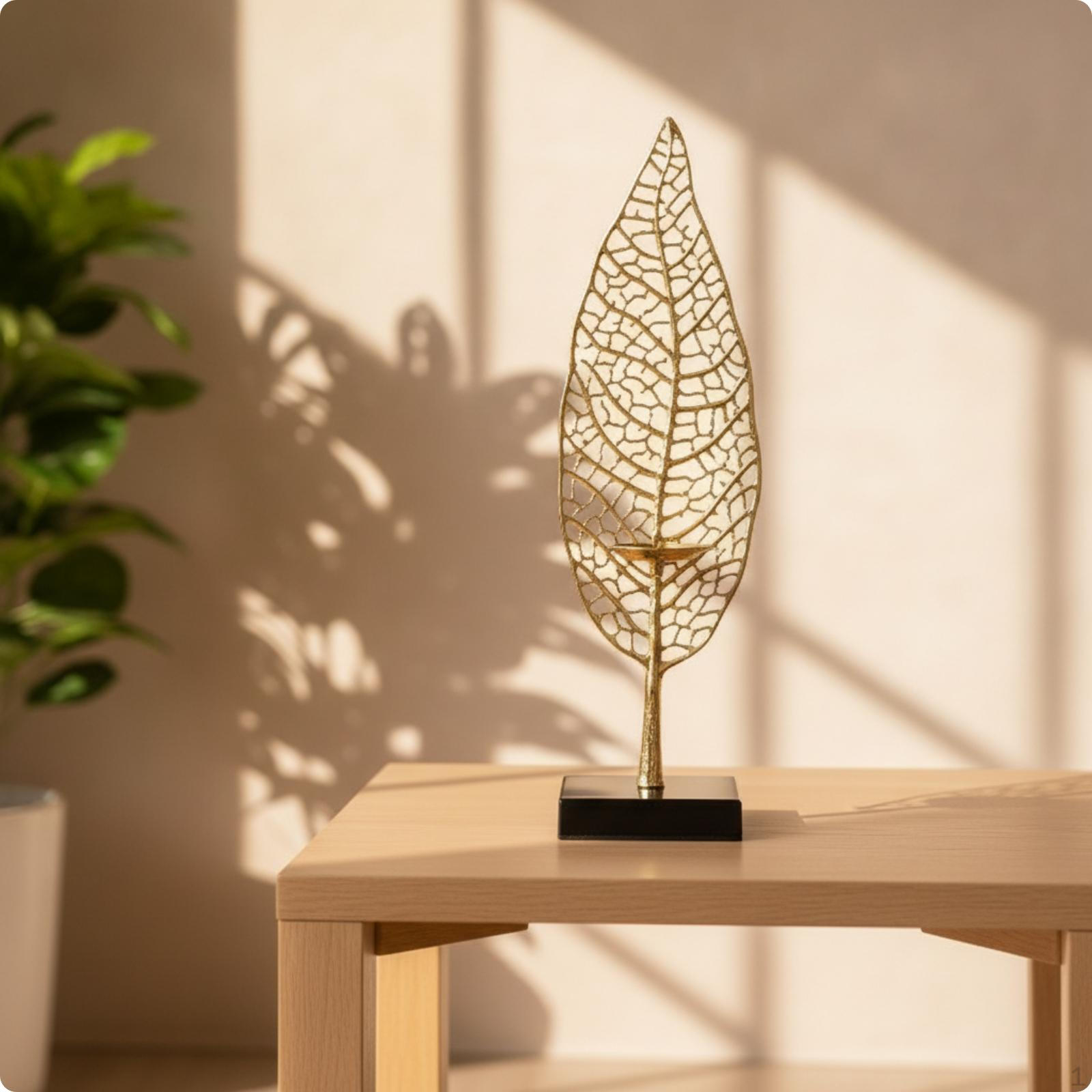 Leaf Candle Holder Openwork with Square Base Perforated Metal Candlestick for