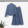 ZANZEA Women Long Sleeve Blouse and Long Skirts Casual Two Piece Suit Sets