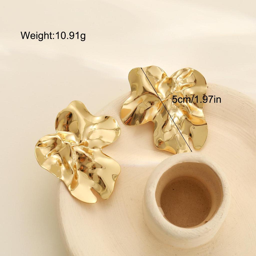 1 Pair Geometric Chic Iron Stud Earrings For Women Fashion Elegant Gold Color Floral Retro Design Earring Daily Wear Jewelry