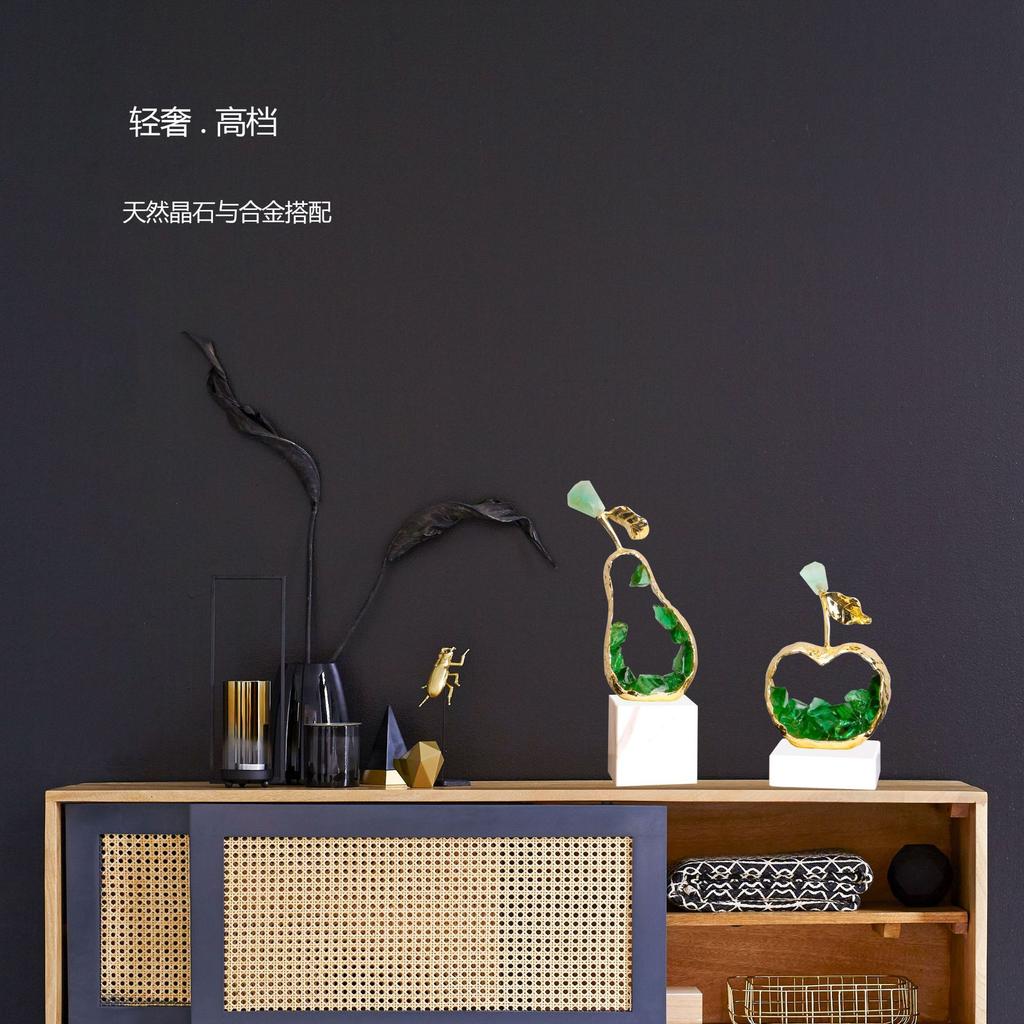 Зелене Кришталеве Яблуко Сіднейська Груша Імітація Фруктової Скульптури Ручна Робота Кришталеві Прикраси Металева Фігурка Аксесуари для Домашнього Декору