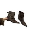 2025 new retro and thin versatile low-heeled pointed western boots women's suede autumn and winter short boots fashion