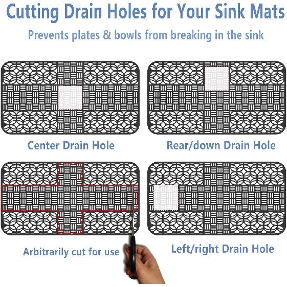 Kitchen Sink Mats Silicone Sink Mat Protectors for Bottom of Kitchen Sink 26 "x 13.78" Non-Slip Sink Protectors with Cutout Drain Holes for Farmhouse