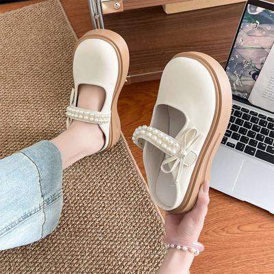 French Baotou Half Slippers Women's Outer Wear 2025 Summer New Pearl Fairy Wind Thick Bottom Mary Jane Cool Slippers