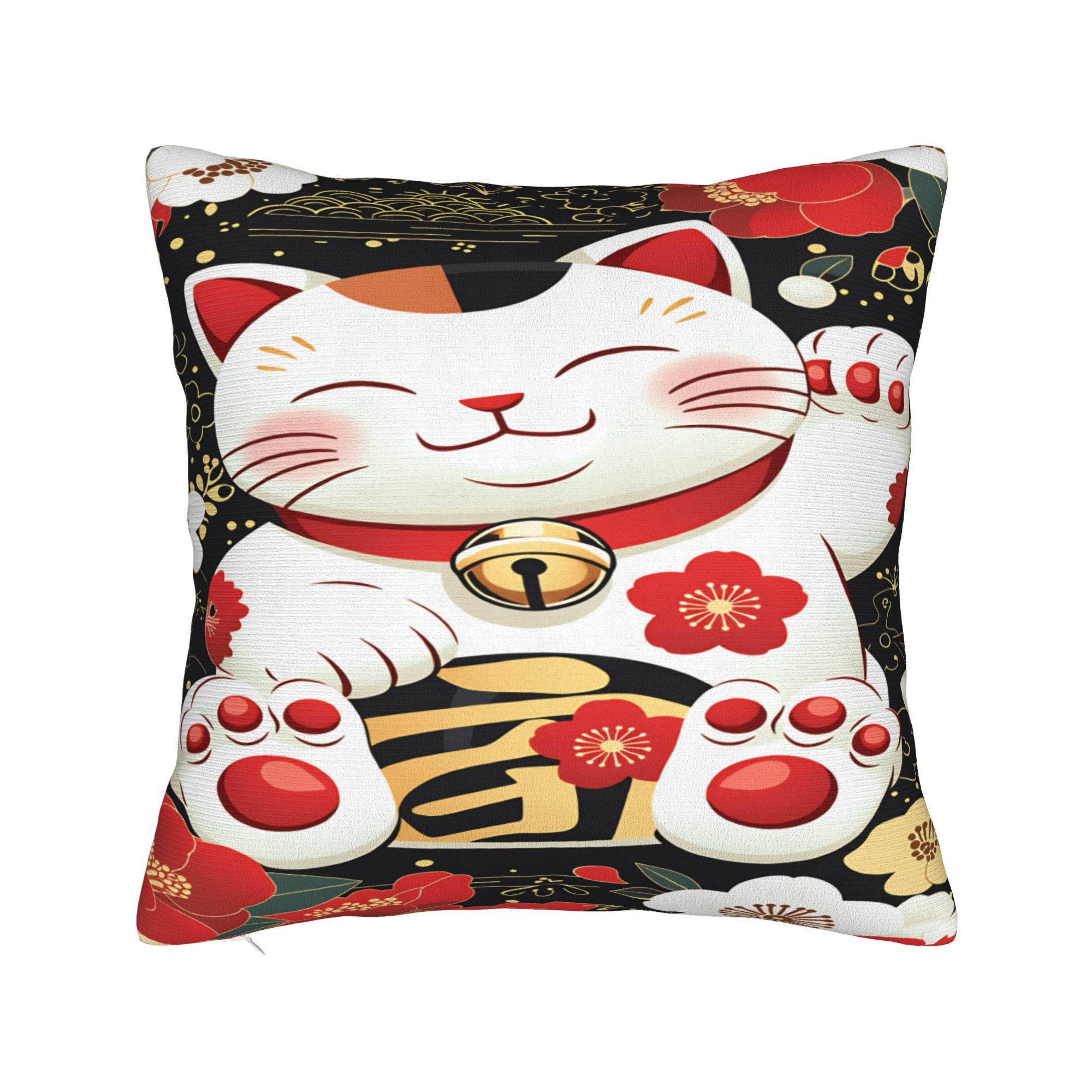 

Maneki Neko Lucky Money Cat Pillow Cover Morden Pillow Case For Sofa Car Home Decor Comfy Pillowcases Birthday Gift 12x12Inch