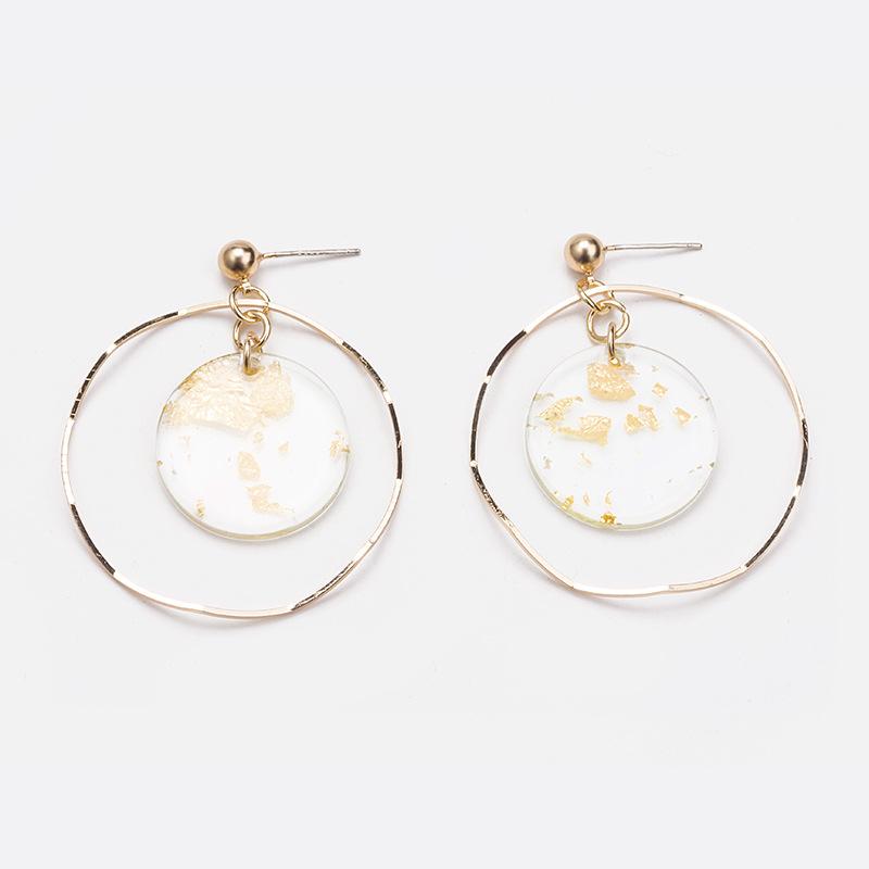 925 Retro Gold Foil Transparent Acrylic Exaggerated Circle Earrings, Fashionable Wavy Round Stud Earrings