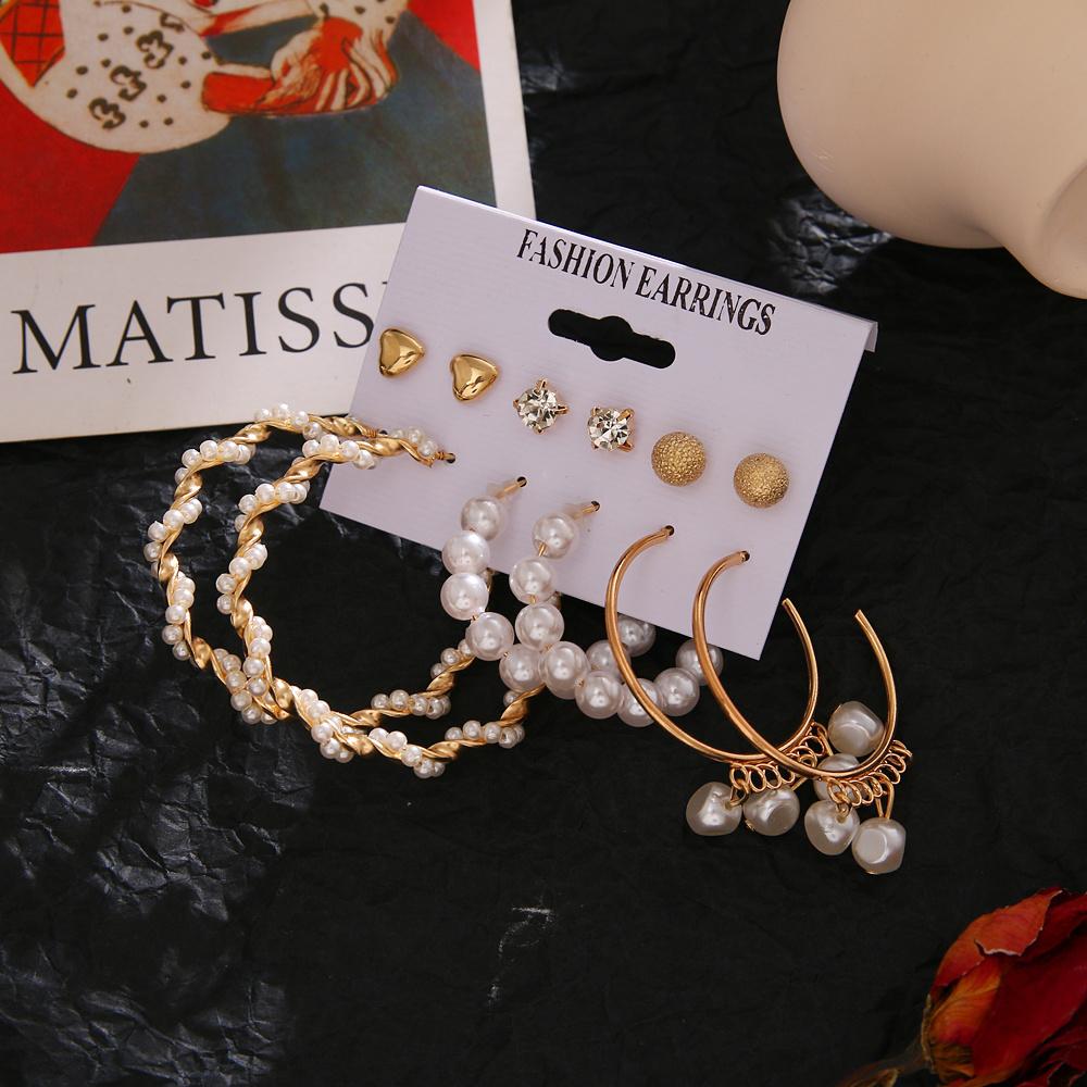 Retro Elegant Hoop Earrings Set for Women Temperament Zircon Stud Earrings Jewelry Set Gift