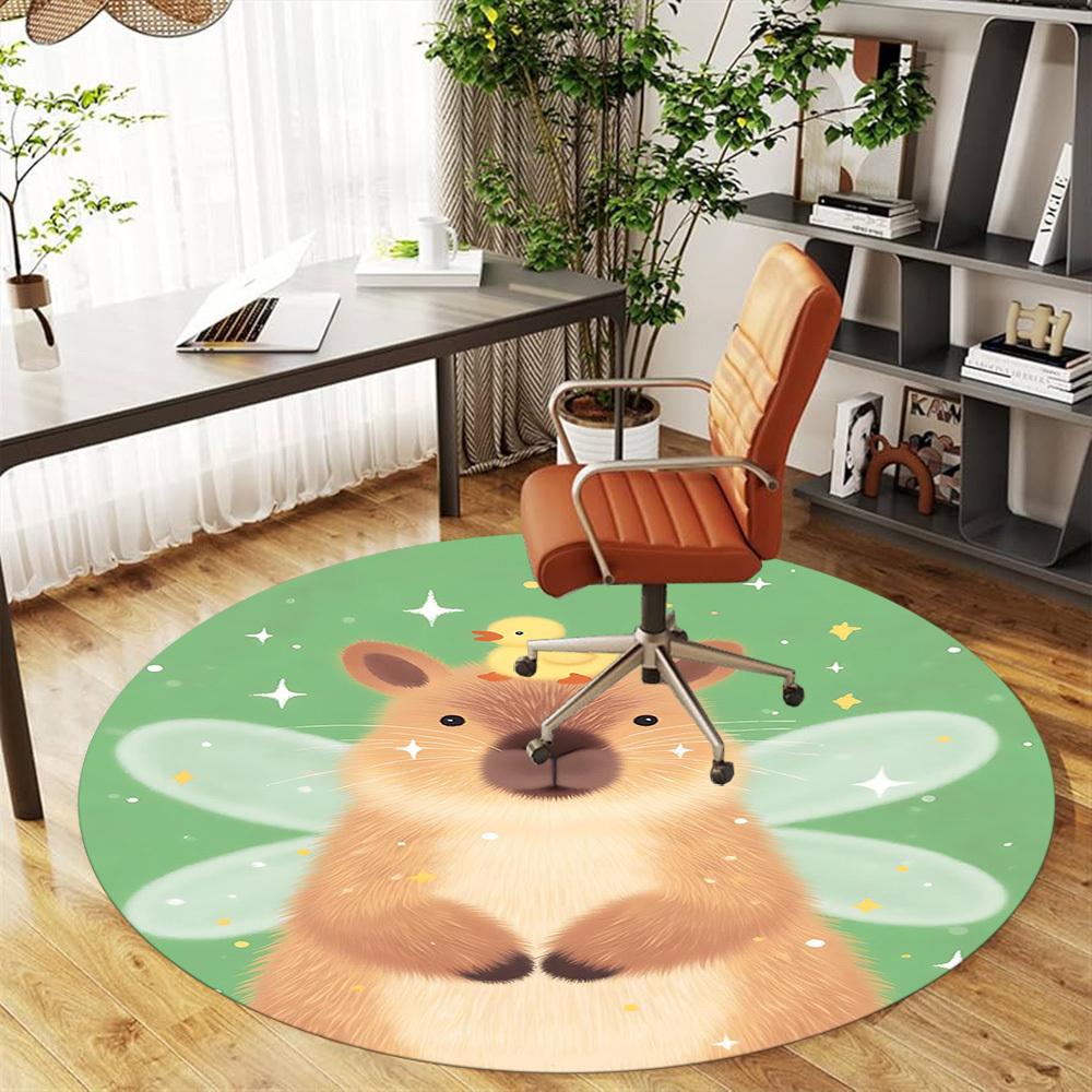 1pc Fairy Quokka Round Chair mat office Area Rug - Non-Slip, Floor Mat for Office, Bedroom, and Indoor Decor p127156