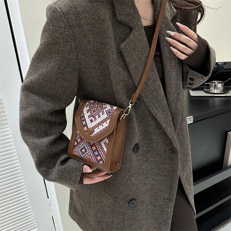 Street Style Small Square Shoulder Crossbody Bag For Women Fashion Plaid Color Block Design