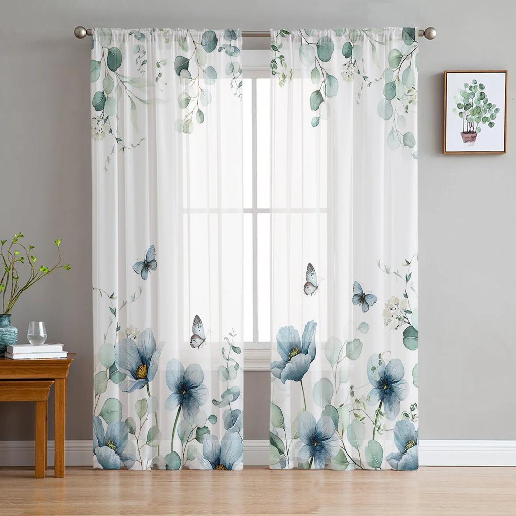 Eukalyptus Tulpe Schmetterling Blume Gänseblümchen Blatt Gardinen Schlafzimmer Wohnzimmer Voile Fenstervorhänge Tüllvorhänge Kinderzimmer