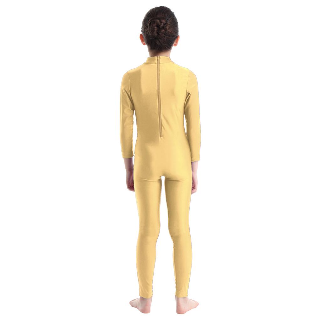 Kids Girls Ballet Dance Gymnastic Unitard Jumpsuit Long Sleeves Mock Neck Zippered Back Bodysuit Activewear