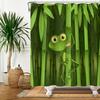 Cute Frog Shower Curtain with Funny Bamboo Cartoon, Animal Abstract Leaf Design Green Bathroom Decor Waterproof Polyester Set