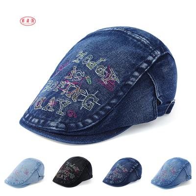 Vintage Denim Peaked Cap Women Sping Summer Hat Embroidery Beet