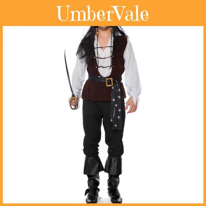 Stylowy Męski Kostium Pirata Na Halloween Cosplay Z Karaibskim Wzorem Czaszki W Wielu Rozmiarach