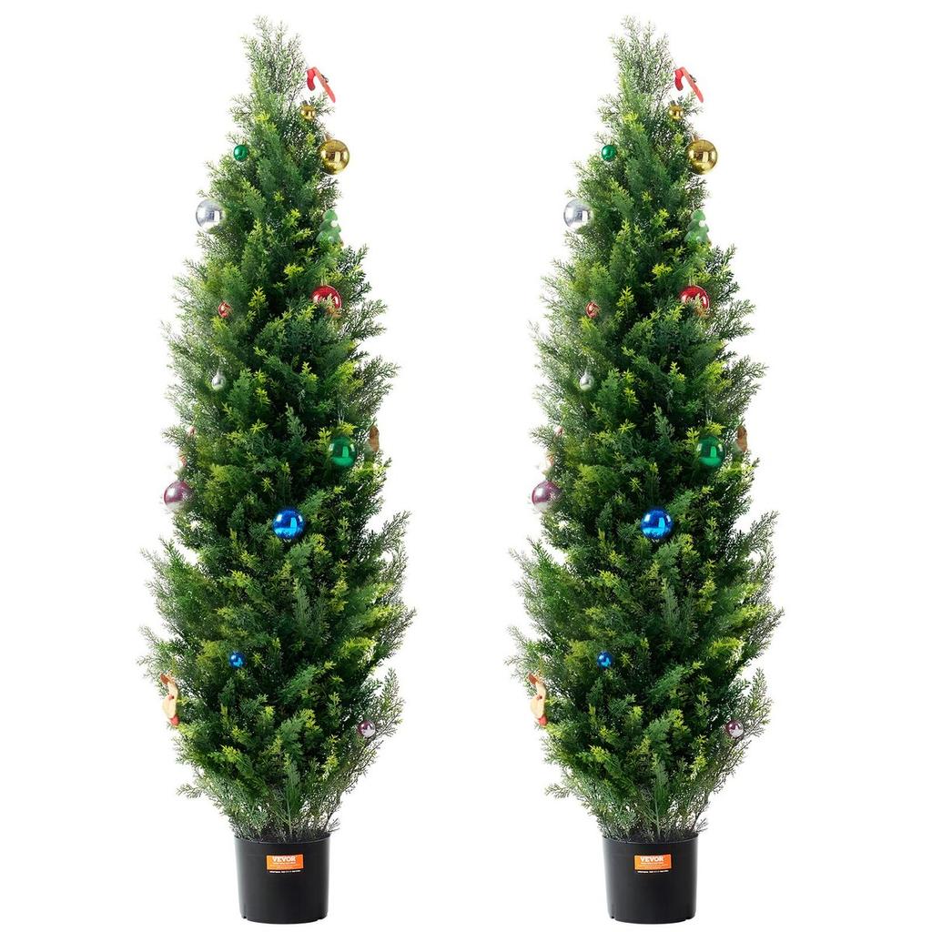2 Pack 5' Artificial Cedar Topiary Tree Faux Plant UV Decor In/Outdoor