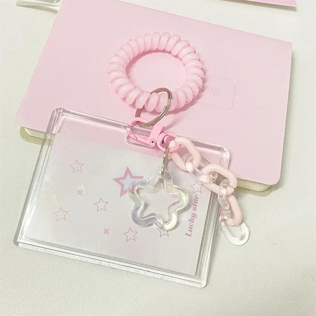 1 Set Ins Sweet Credit Card Holder case Transparent Acrylic ID Card Cover Case with Pendant Kawaii Kpop Photo Card Protector