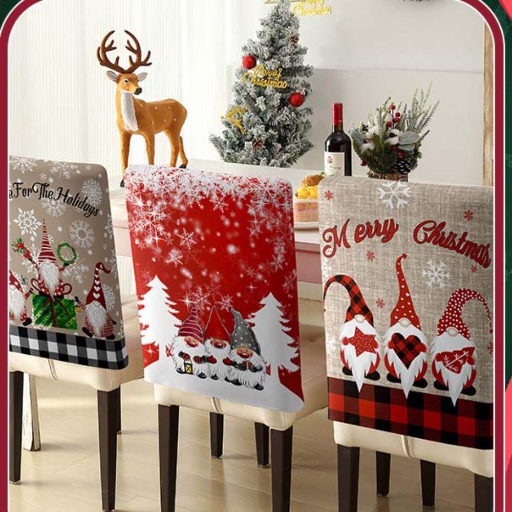 Cartoon Christmas Chair Cover Ball Polyester Fiber Xmas Dinner Chair Seat Cover Removable Soft Christmas Table Decor
