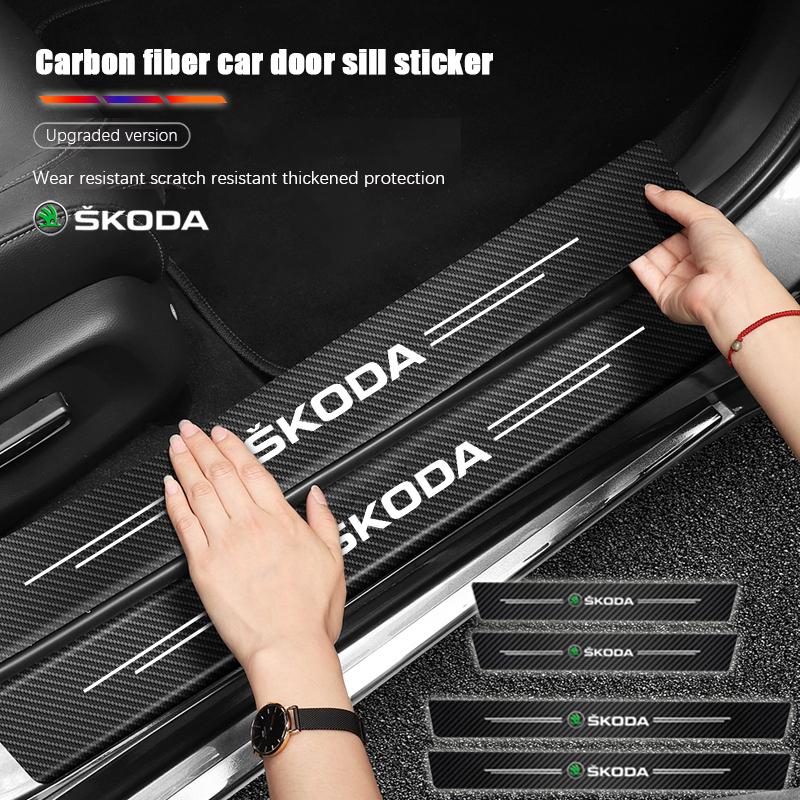 4Pcs Car Threshold Strips Anti-dirty Anti Scratch Protective Stickers For Skoda Octavia Superb Rapid Kodiaq Karoq Fabia Kamiq RS fsjn24