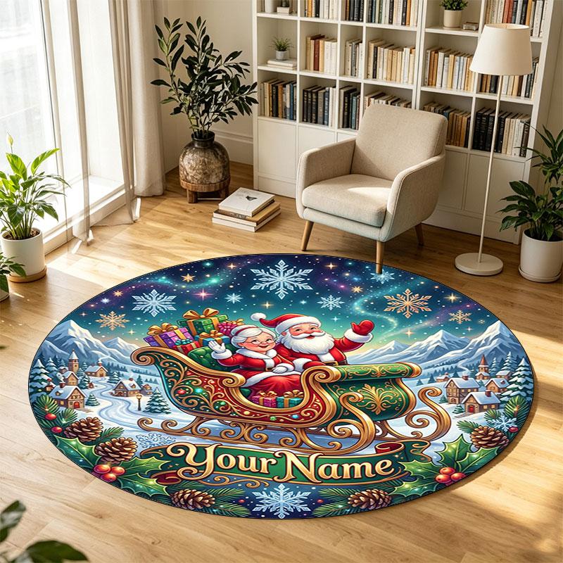 Christmas (86) Theme Circular Crystal Velvet Carpet Customized Name & Text Round Soft Floor Rug For Living Room Bedroom Decor