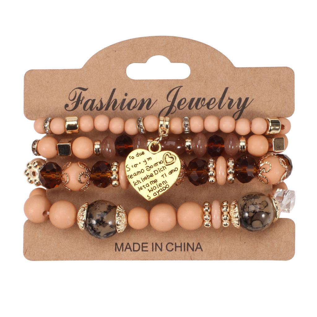 4pcs/set Boho Crystal Beads Chain Bracelet For Women Vintage Heart Elastic Bangle Female Party Jewelry Accessories