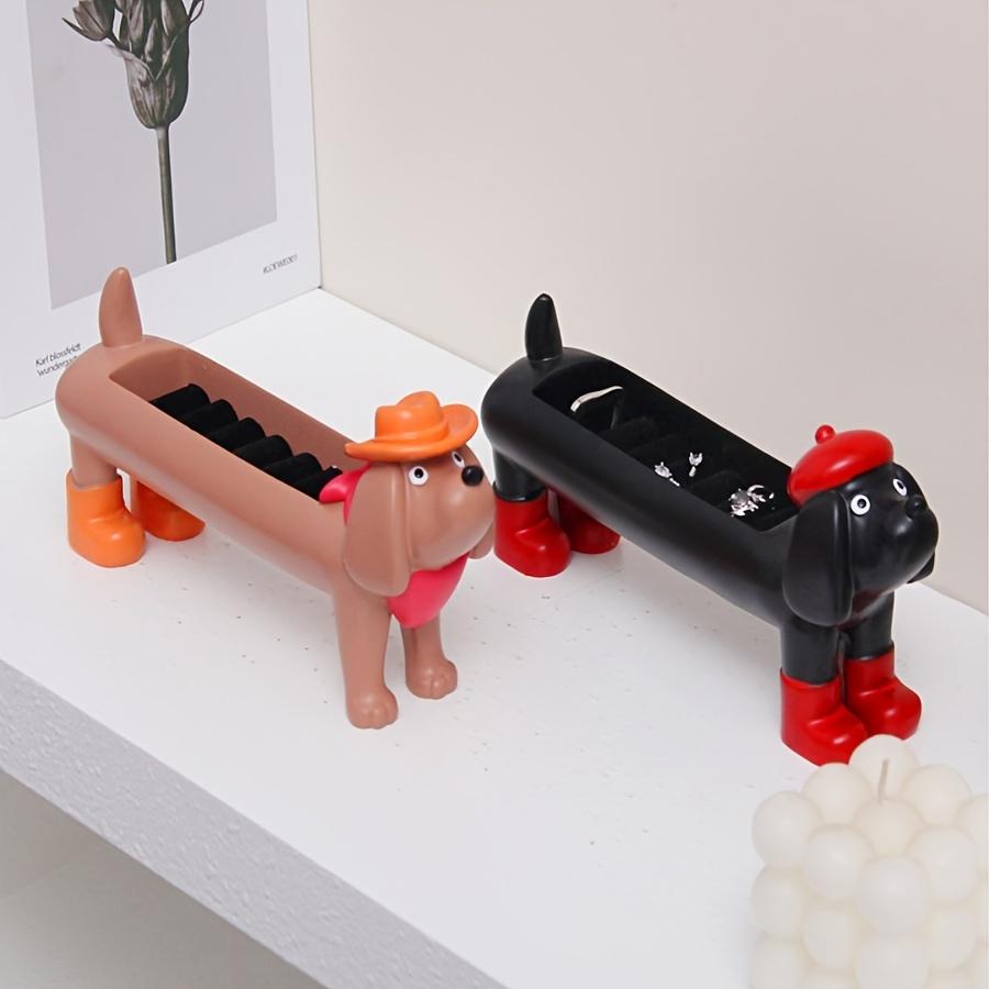 1pc Cute Dachshund Ring Ornament Earring Stud Jewelry Storage Box Sponge Ring Holder Gift