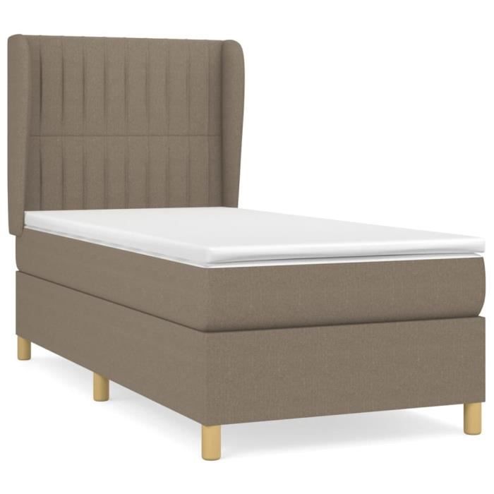 3128665 vidaXL Lit à sommier tapissier avec matelas Taupe 100x200 cm Tissu