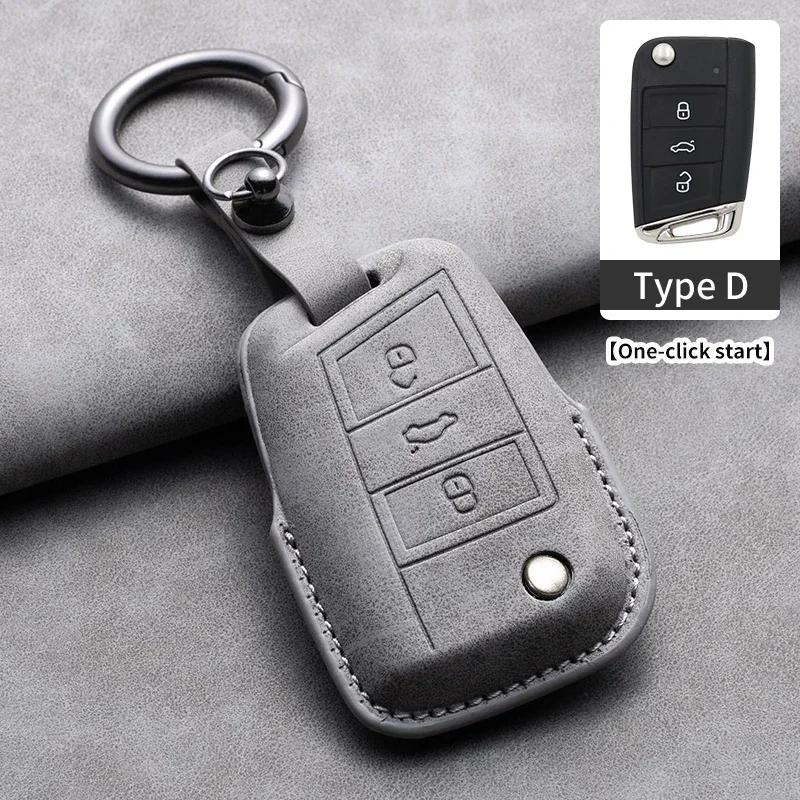 Leather Car Key Case Cover Fob Keychain For Vw Volkswagen Golf 7 Mk7 Tiguan Mk2 For Ateca Leon Fr Ibiza Skoda Octavia Kodiaq