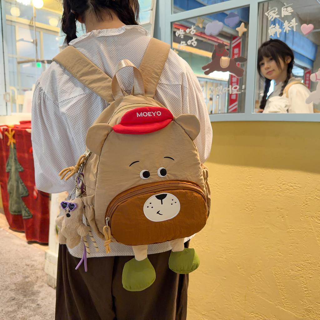 Schoolbag Korean version ins New Funny Bear Backpack Women's Light Travel Large Capacity Backpack Kindergarten Cartoon School Bag