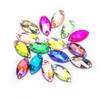 5Pcs Weichen Flat Bottom Colorful Ab Color Hand-Sewn Horse Eye Drill Glass Flat Button Hand-Sewn Diamond Dress Wedding Dress Accessories