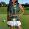 Women's Sleeveless Golf Shirt with Zip Front and Halloween Print Casual Sports Top