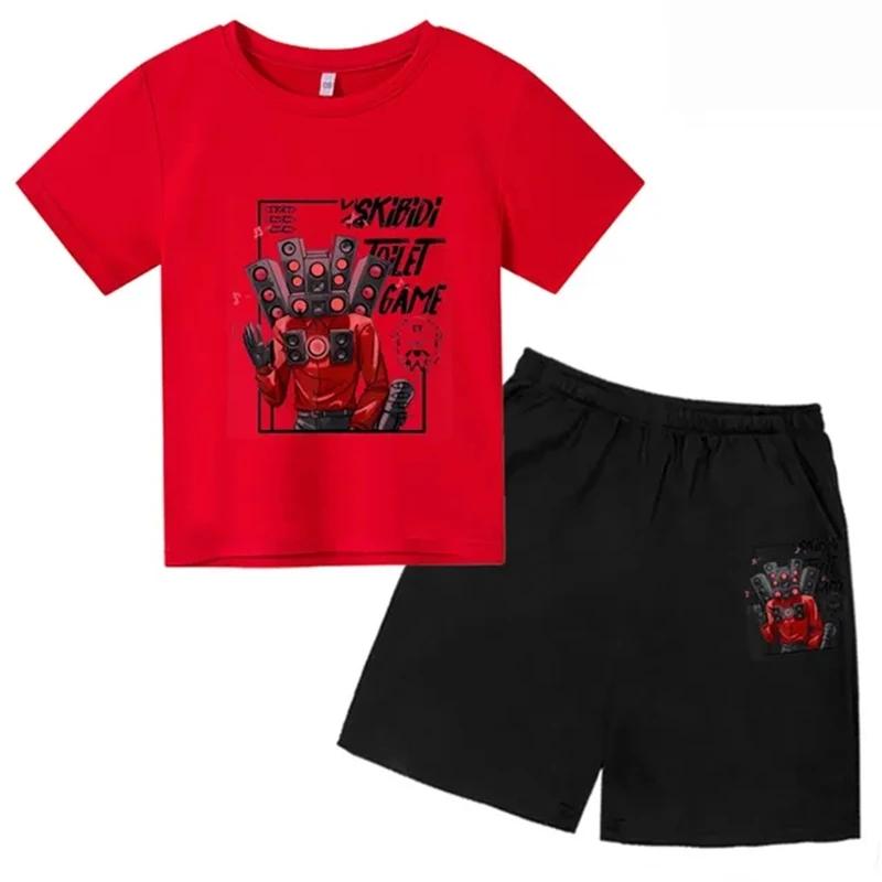 Summer Children Clothes Skibidi Toilet Kids Round Neck T-shirt Sets Boys Girls Short Sleeve + Shorts Toddler 2-12 Years Casual