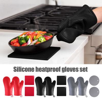 Oven Mitts And Pot Holders Set Heat Resistant Kitchen Gloves with Non-Slip Silicone Surface Extra