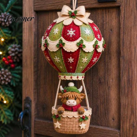 Fabric Sewing Projects for Adults Christmas Hot Air Balloon DIY Kit, 3D Felt Hanging Ornament Santa Family Craft Night Activities Snowman Reindeer
