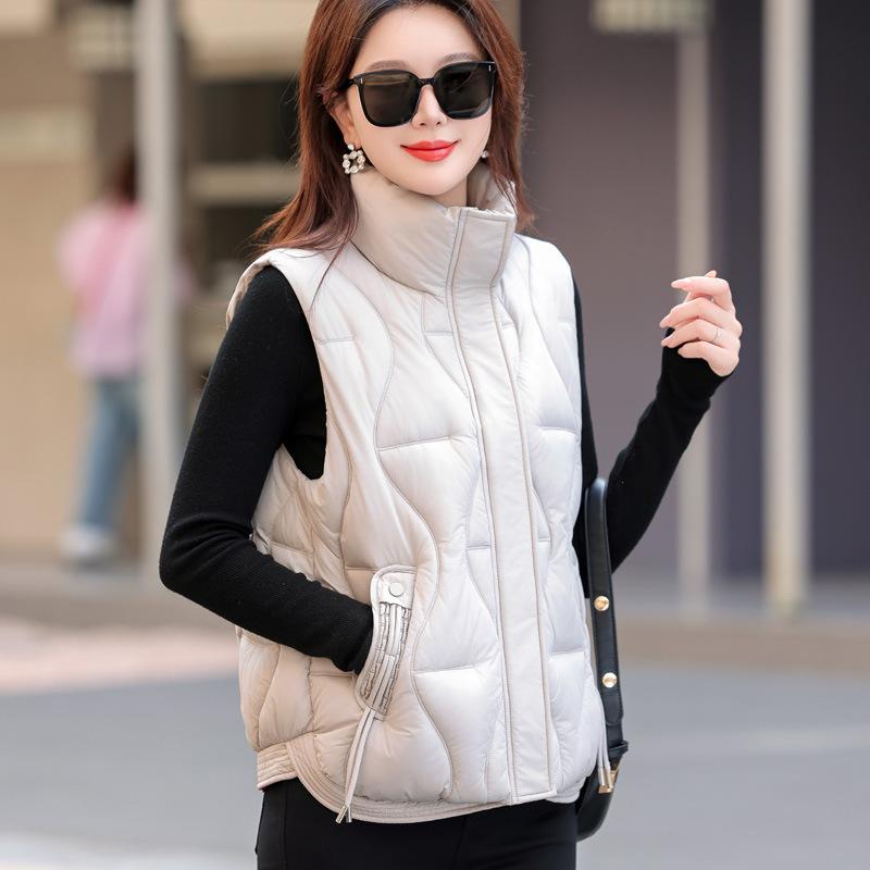 Dámská volná krátká bavlněná vesta Design prošívání stojatou hlavou Zesílená a hřejivá