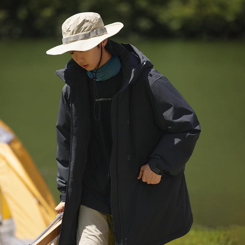 Li Ning CF Suo Red Velvet Hooded Windproof Moisture-Wicking Down Jacket Men Outerwear Black AYMU207-4