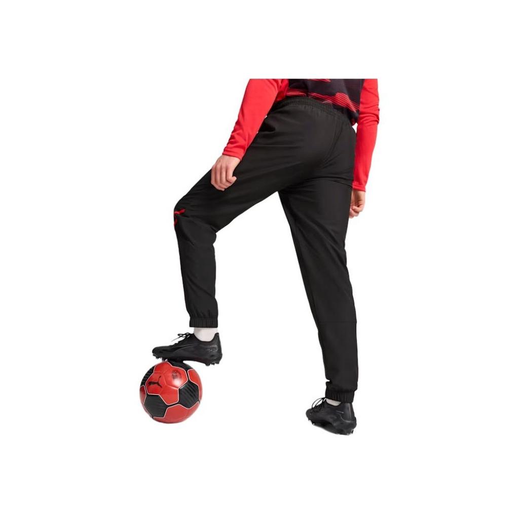 Puma AC Milan SS24 Retro Sports Brand Logo Color Block Quick-Dry Mid-Rise Casual Pants Men Pants Black Red 777717-04