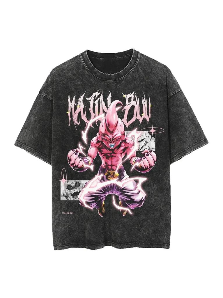 2026 Dragon Ball Z Washed Tshirt Retro Anime Print Oversized Tee Crew Neck Short Sleeve Cotton Casual Harajuku Street Tops Tees