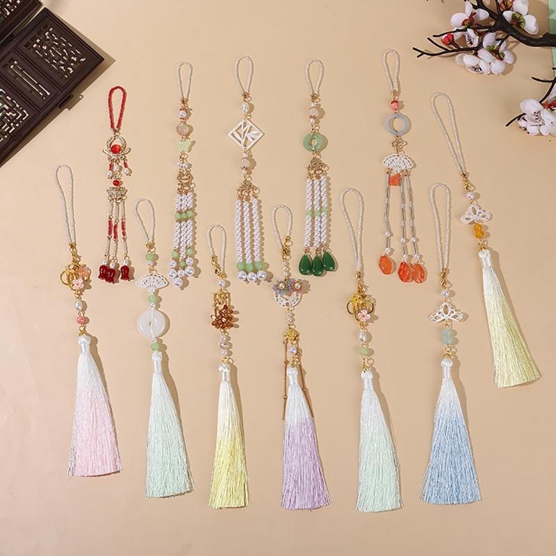 Chinese Style Brooch for Traditional Clothing Handmade Cheongsam Pendant with Long Fringes Waist Hanging Ornament