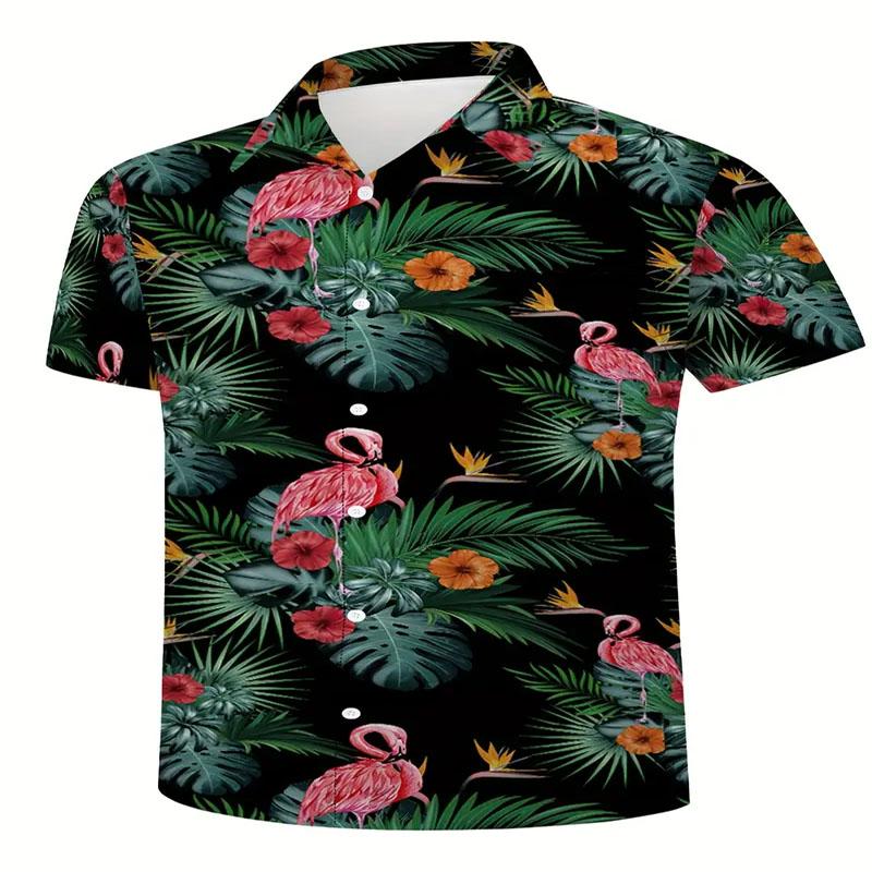 Summer 3D Digital Printed Colorful Plant Pattern Men's Short Sleeved Shirt Casual Beach Vacation Top