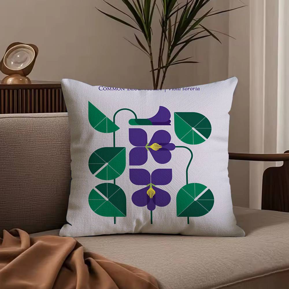 Simple Flower Art Pillow Case Anti-dustmite Pillowcase Invisible Zipper Silky Short Plush Sofa Cushion Cover