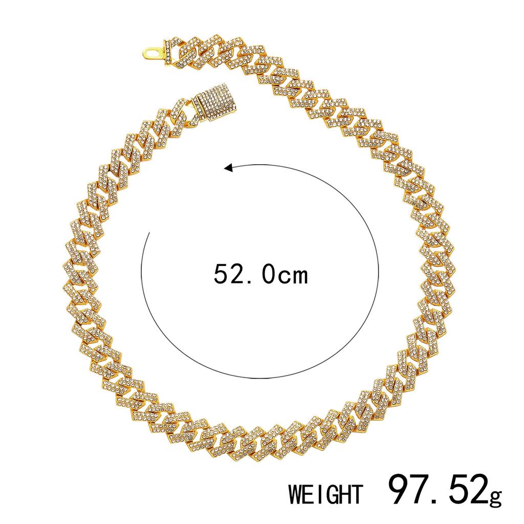Exaggerated Personality Punk Cuban Chain Alloy Rhinestone Necklace Bracelet Direct Sales